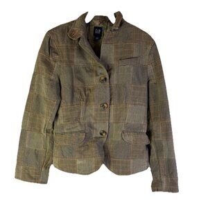 Vintage Y2K Gap Grunge Academia Houndstooth Plaid Patchwork Blazer Jacket